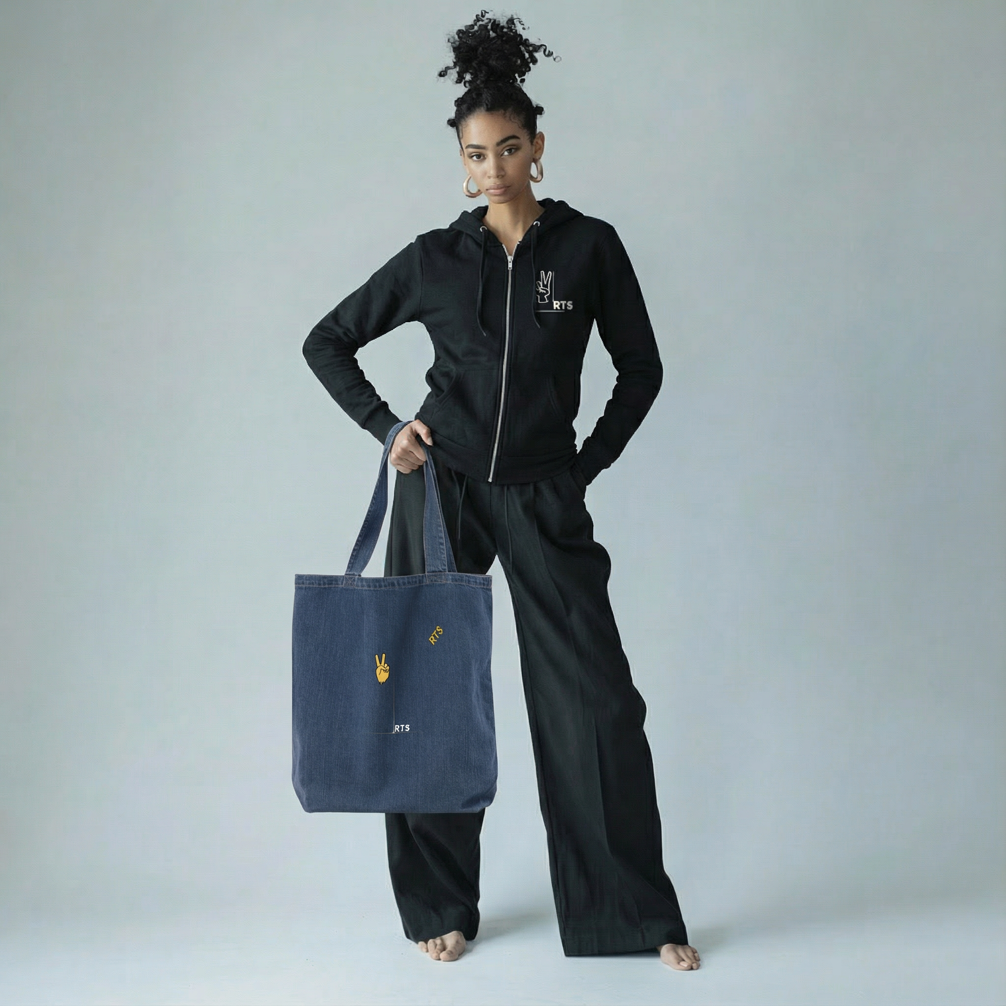 Organic denim tote bag